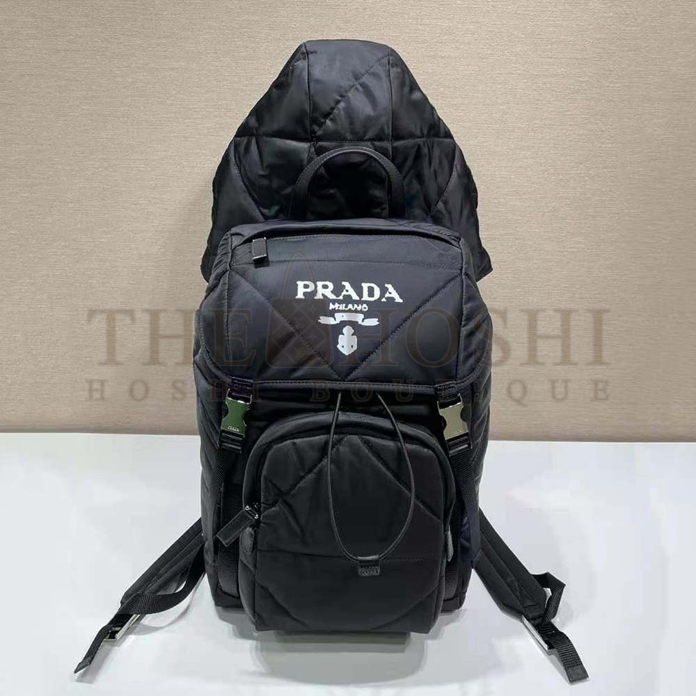 Pra*a Unisex Re-Nylon Padded Backpack with Hood-Black Master Quality