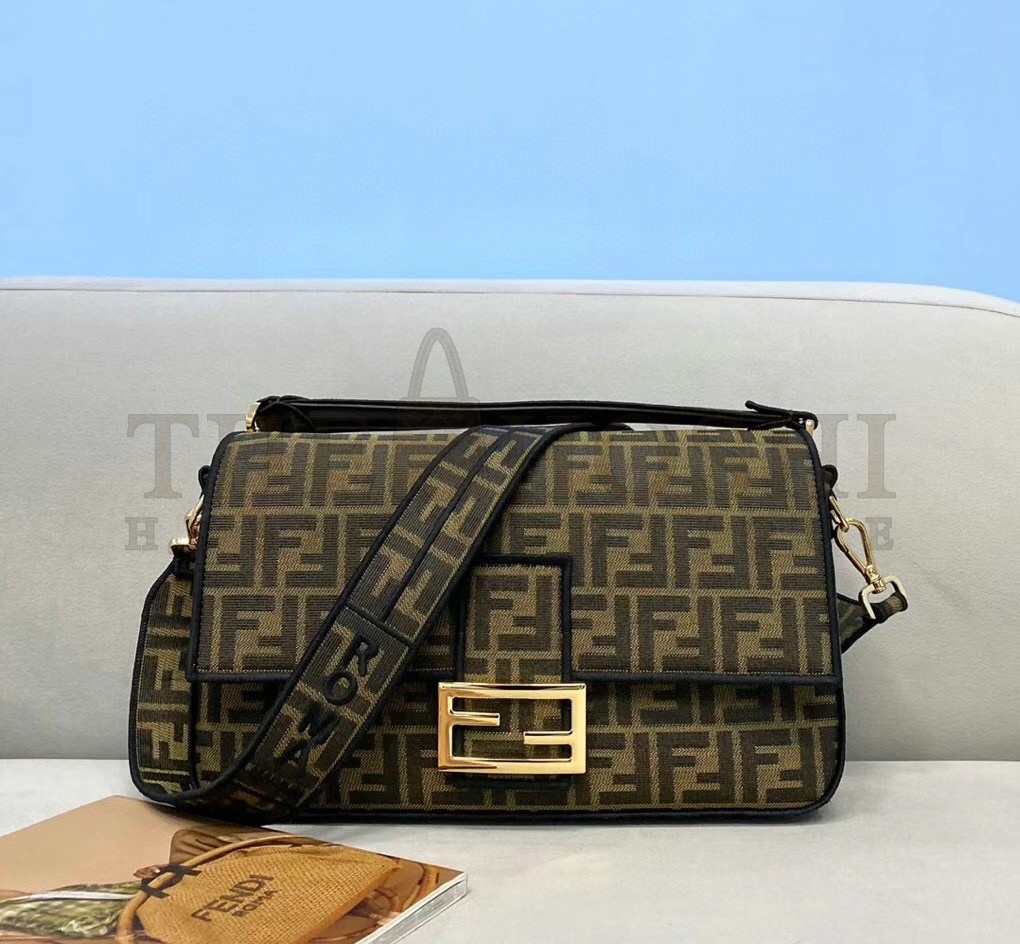 F**di Large Baguette Bag In Brown FF Jacquard Fabric Master Quality