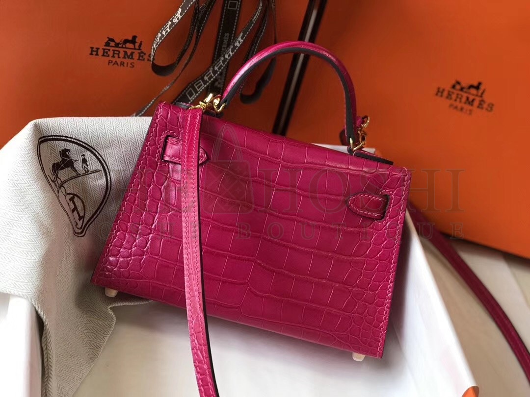 H**me5 Kelly Mini II Bag In Rose Red Crocodile Embossed Leather Master Quality