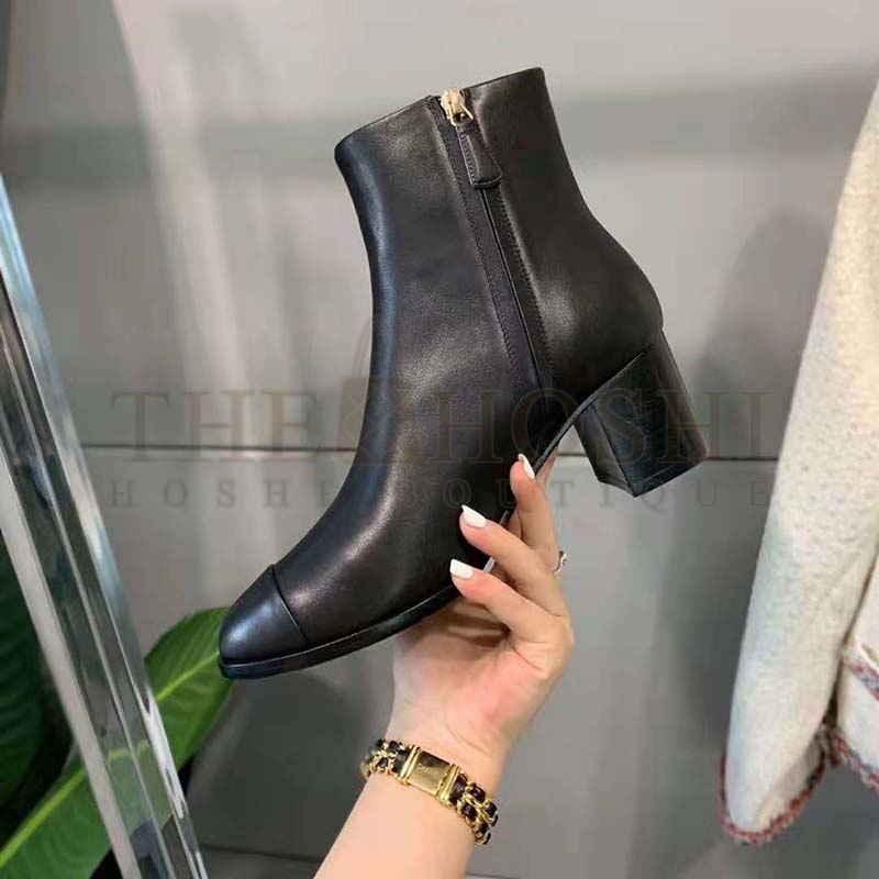Ch**el Women Ankle Boots Calfskin Black 6.5 cm 2.6 in Heel Master Quality