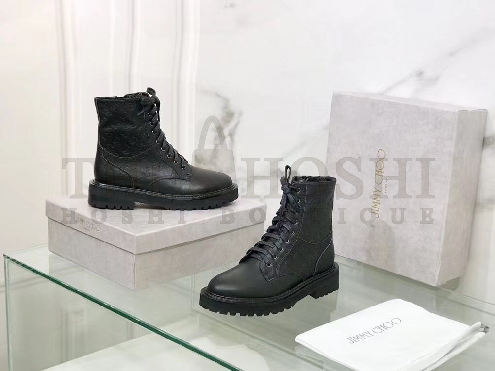 J1m*y Ch00 Cora Flat Combat Boots In Black Leather Master Quality