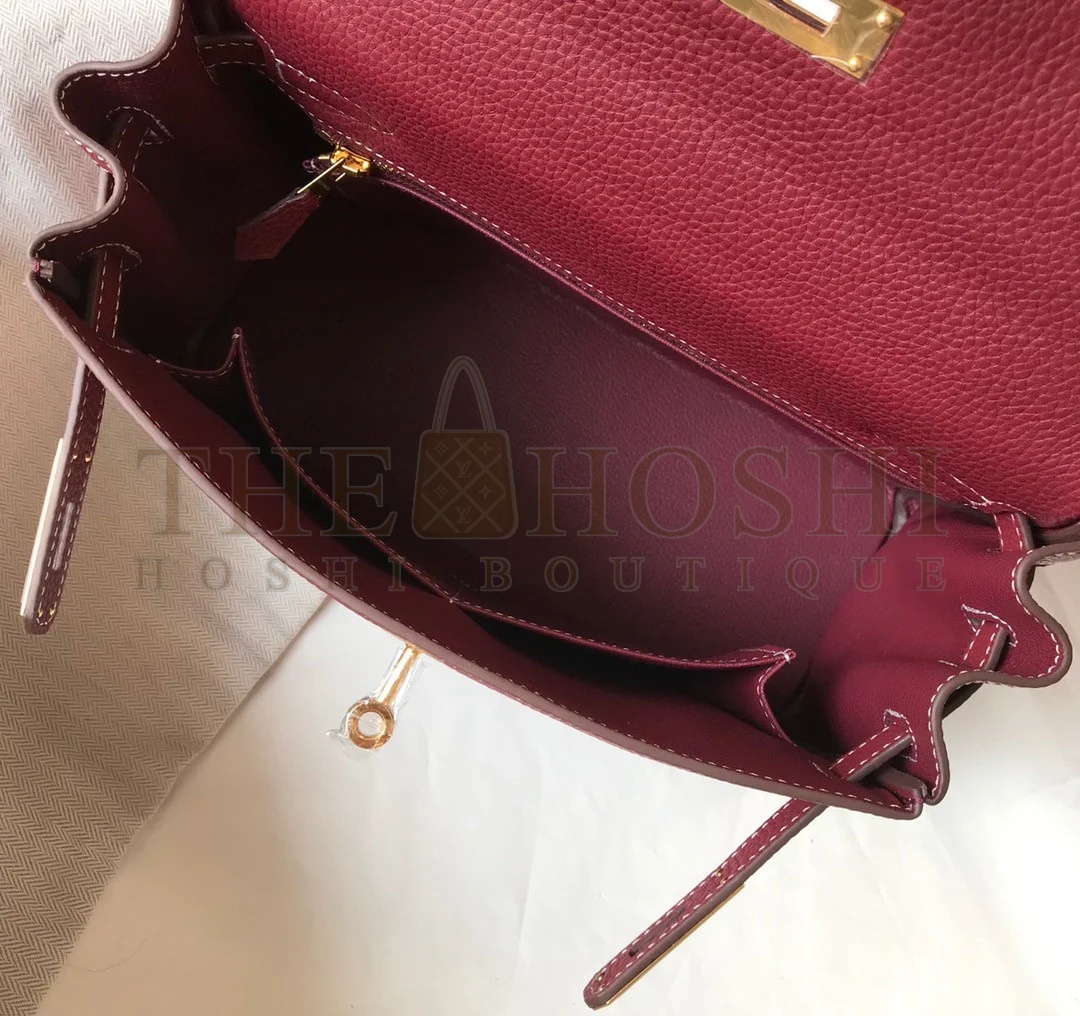 H**me5 Kelly 28cm Retourne Bag in Bordeaux Clemence Leather GHW Master Quality
