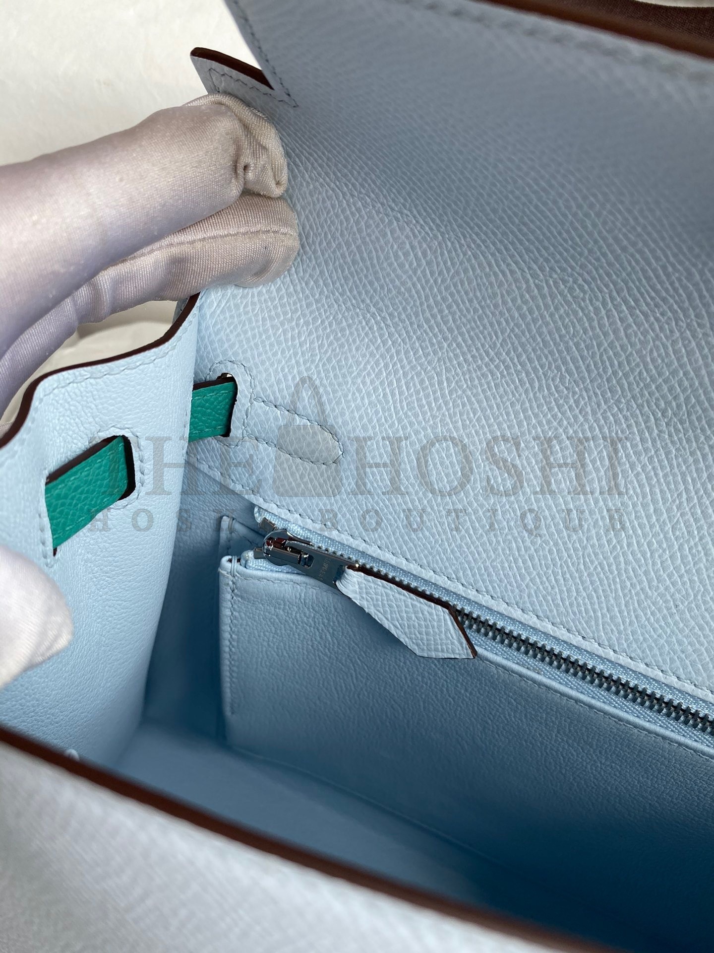 H**me5 Kelly Sellier 25 Tricolor Bag in Blue/Green/SesameEpsom Calfskin Master Quality