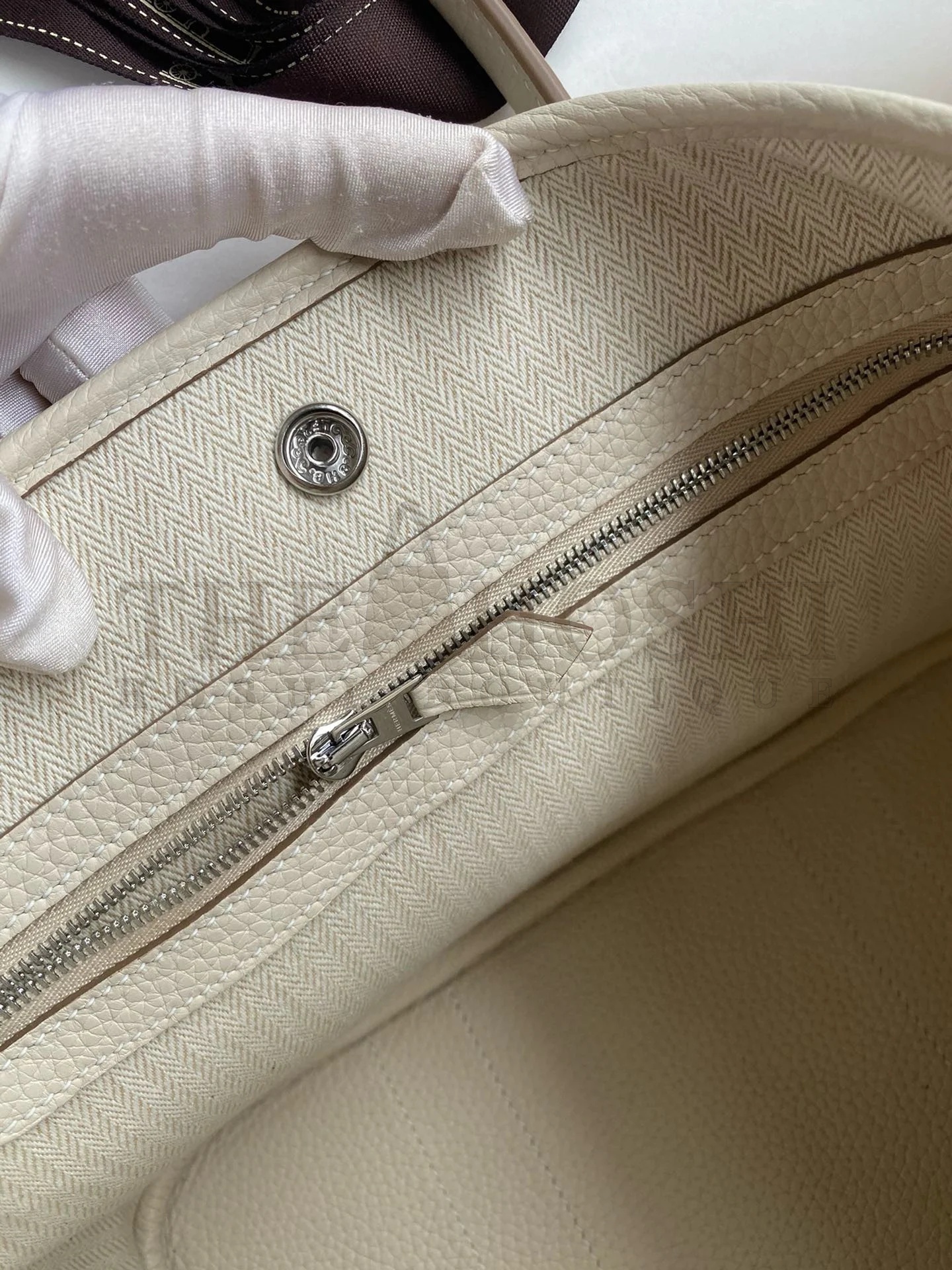 H**me5 Garden Party 30 Handmade Bag in Craie Clemence Leather Master Quality