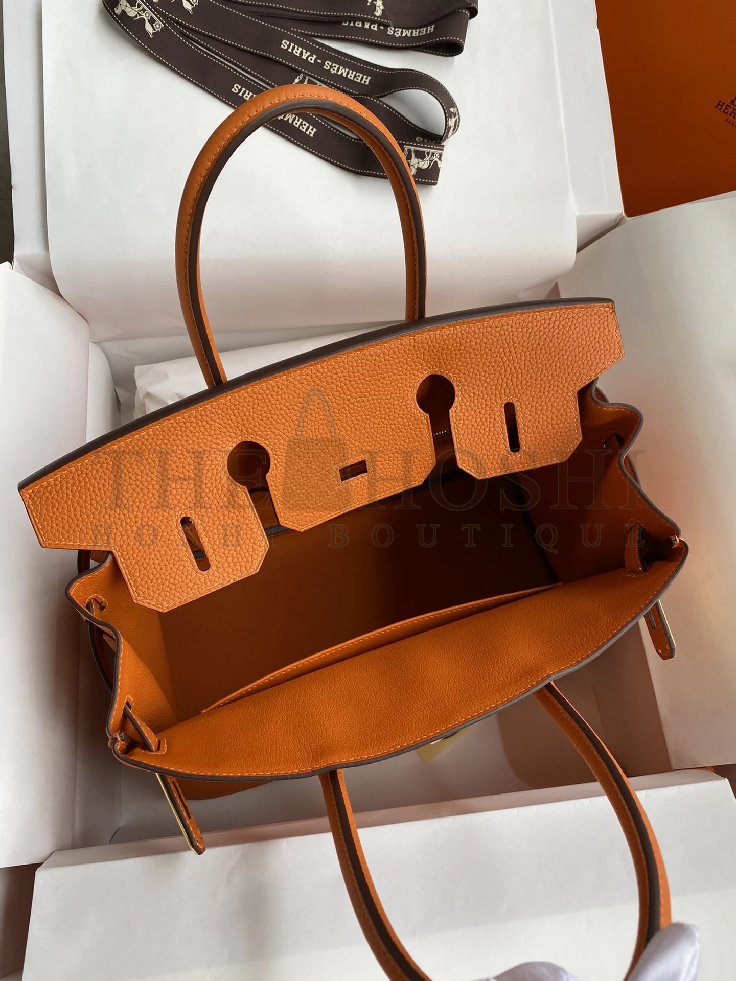 H**me5 Birkin 25 Retourne Handmade Bag In Orange Clemence Leather Master Quality