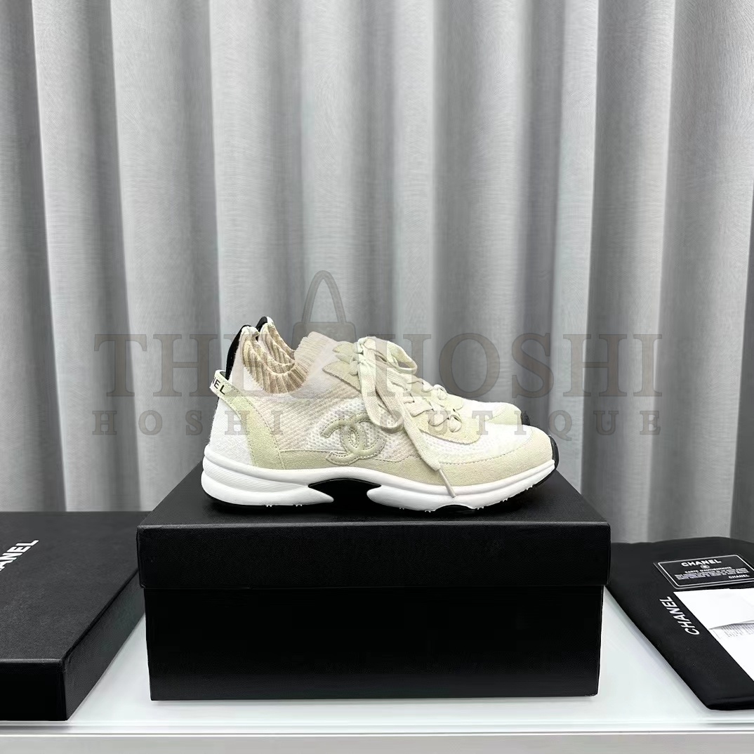 Ch**el Women CC Sneakers Knit Suede Calfskin Ivory Master Quality