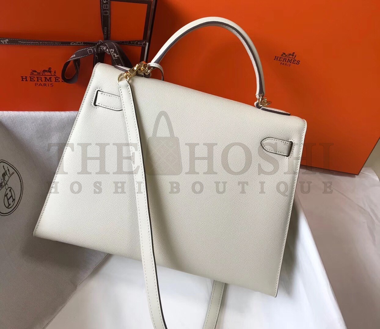 H**me5 White Epsom Kelly 32cm Sellier Bag Master Quality