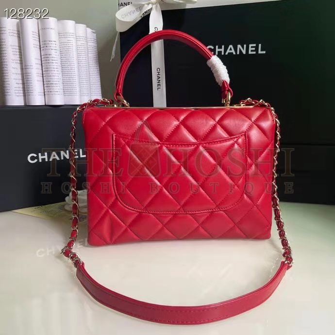 Ch**el Women Flap Bag Top Handle Smooth Calfskin Gold-Tone Metal Red Master Quality