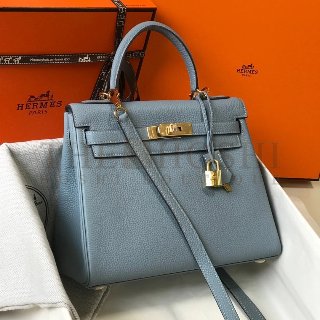 H**me5 Kelly 32cm Retourne Bag in Blue Lin Clemence Leather GHW Master Quality