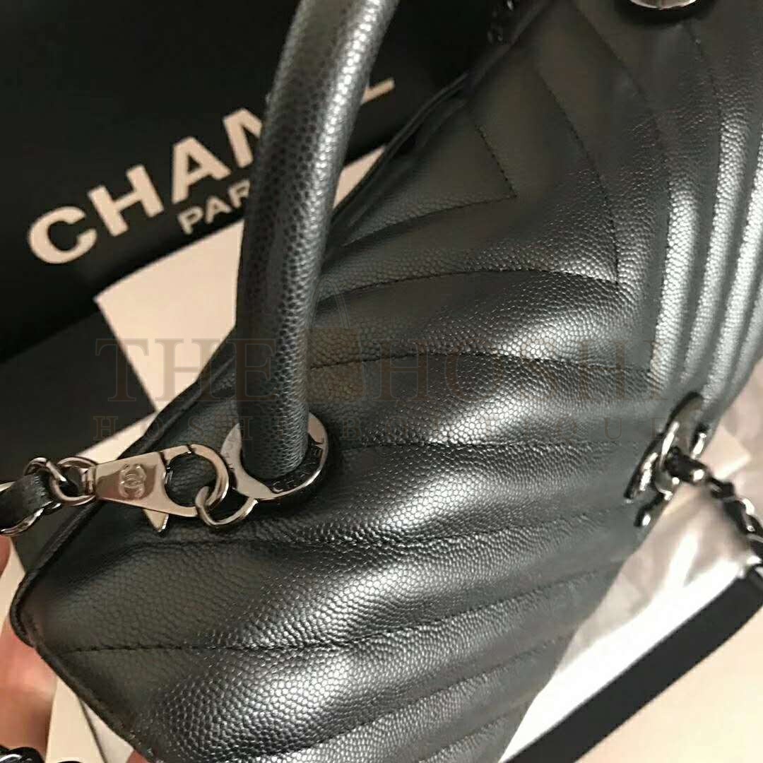 Ch**el Women Flap Bag with Top Handle Grained Calfskin-Black Master Quality
