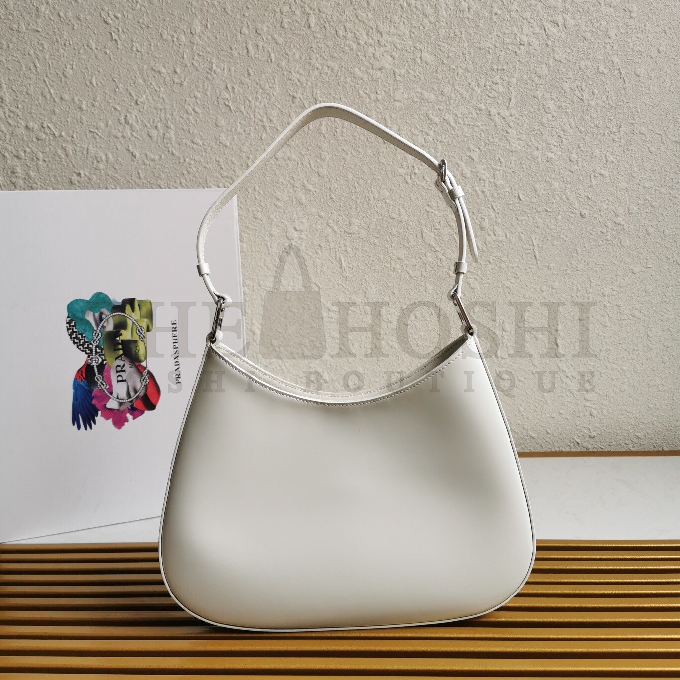 Pra*a Cleo Shoulder Large Bag In White Brushed Leather Master Quality