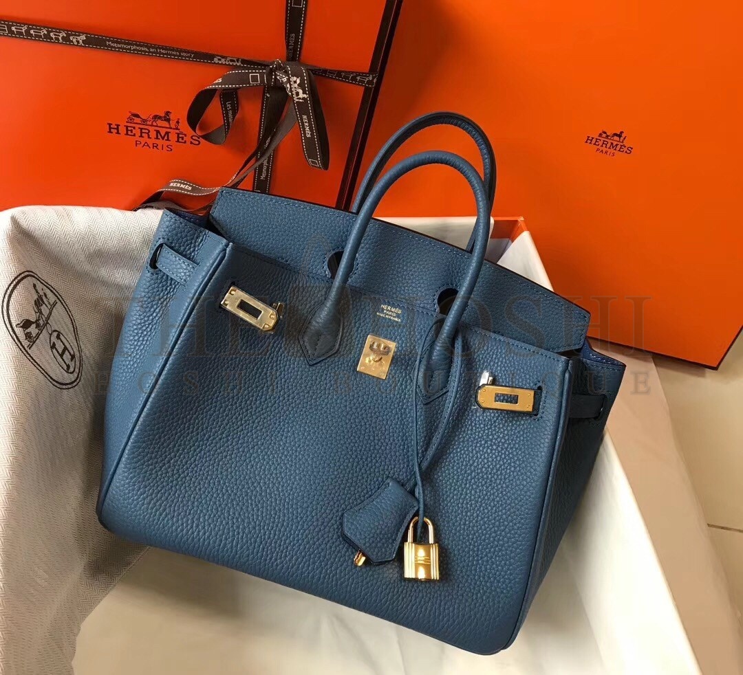 H**me5 Birkin 25cm Bag In Blue Agate Clemence Leather Master Quality