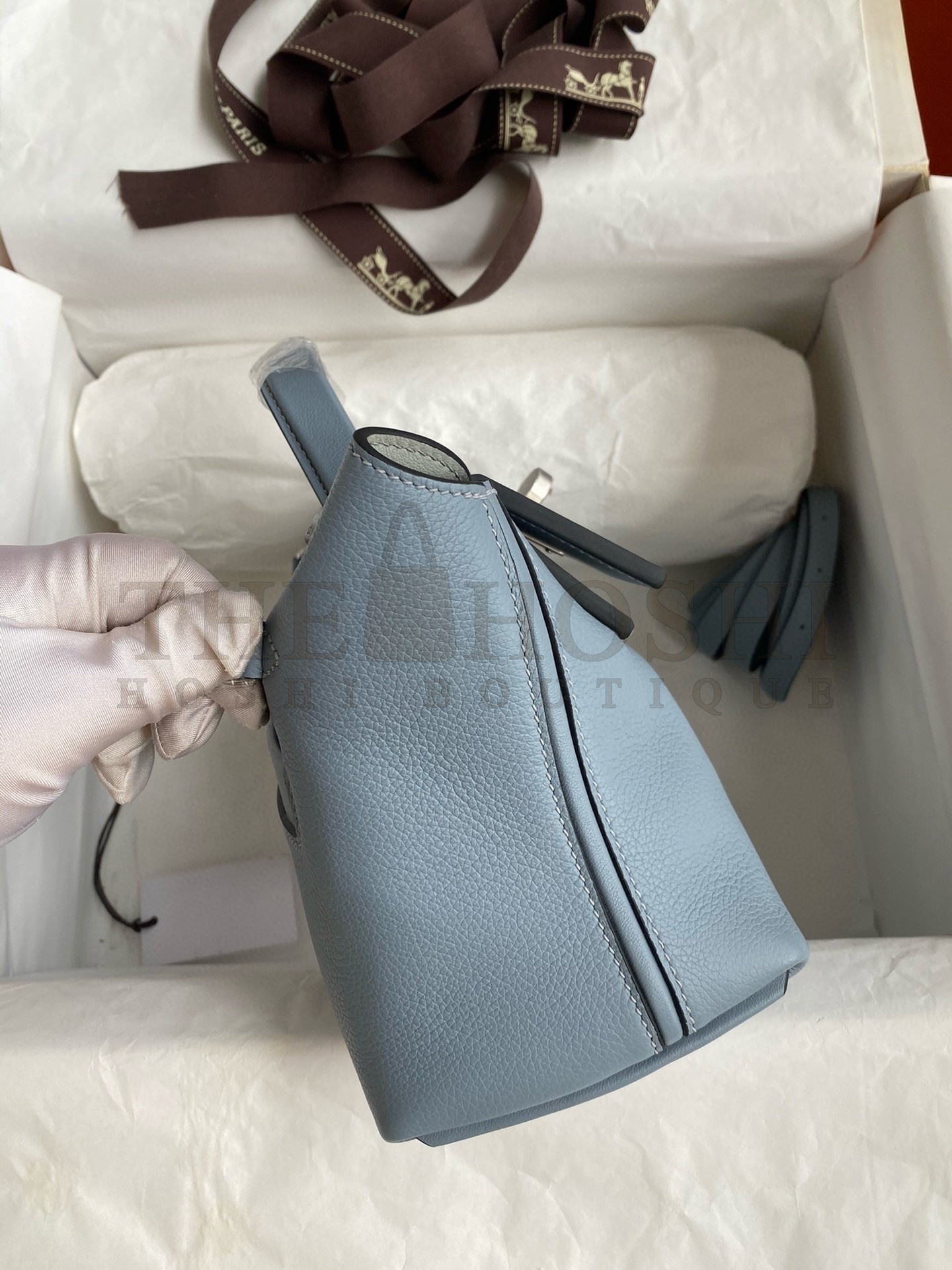 H**me5 24/24 Mini 21 Handmade Bag in Blue Lin Evercolor Leather Master Quality