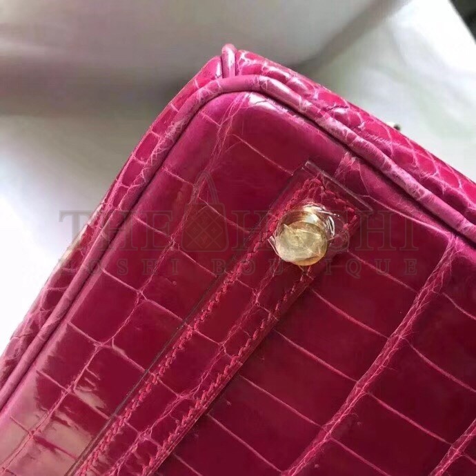 H**me5 Rose Red Birkin 30cm Crocodile Niloticus Shiny Bag Master Quality