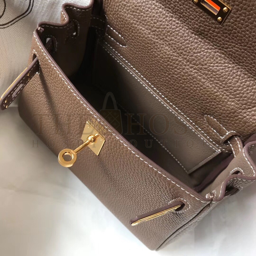 H**me5 Mini Kelly 20cm Bag In Taupe Clemence Leather Master Quality