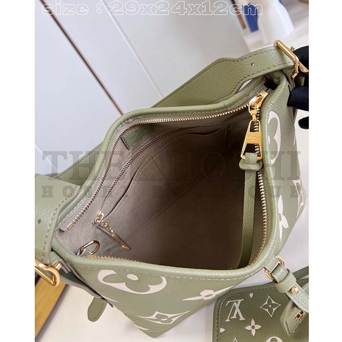 L0vis Vvtt0n LV Women CarryAll PM Bag Light Khaki Cream Monogram Empreinte Embossed Grained Cowhide Leather Master Quality