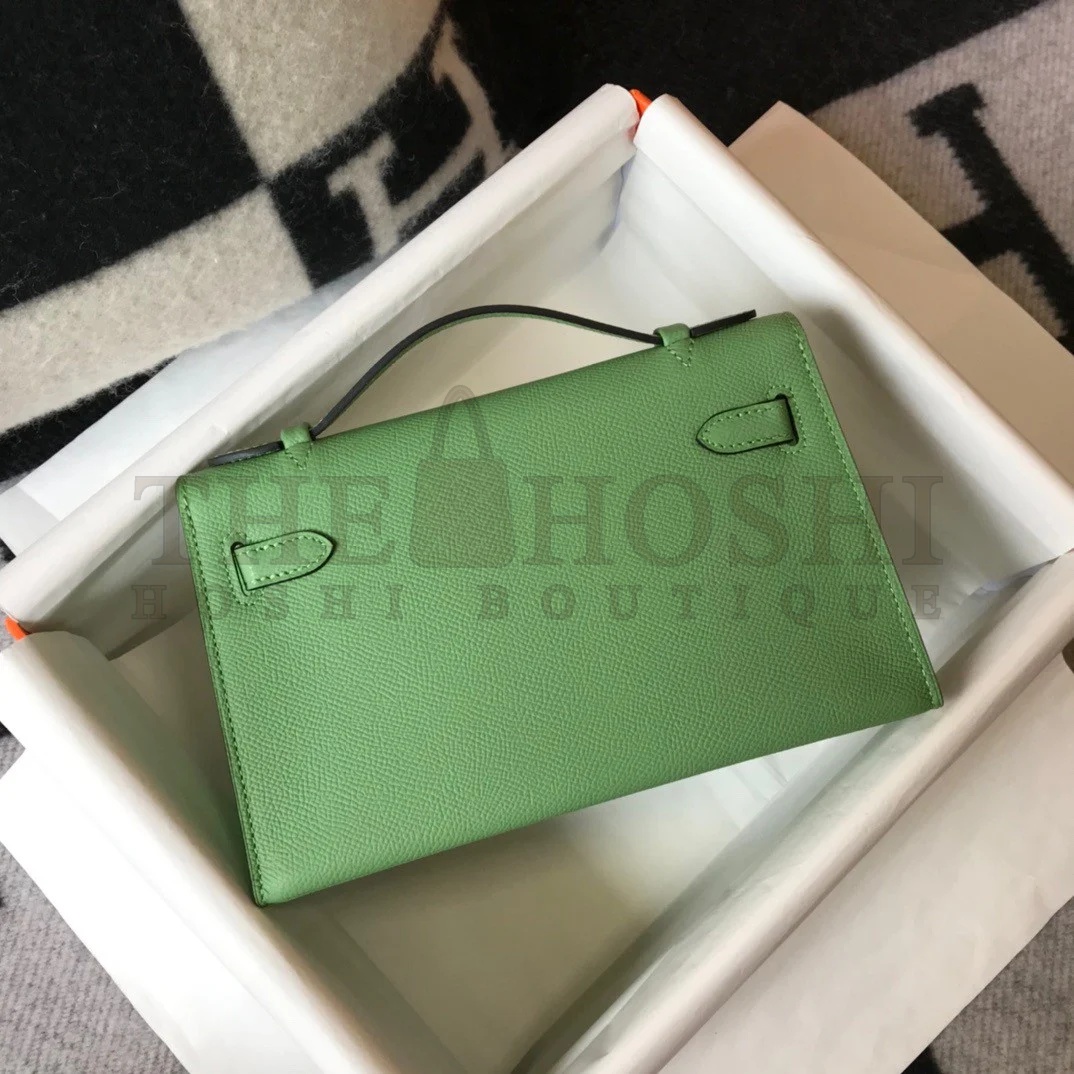 H**me5 Kelly Pochette Clutch Bag In Vert Criquet Epsom Leather Master Quality