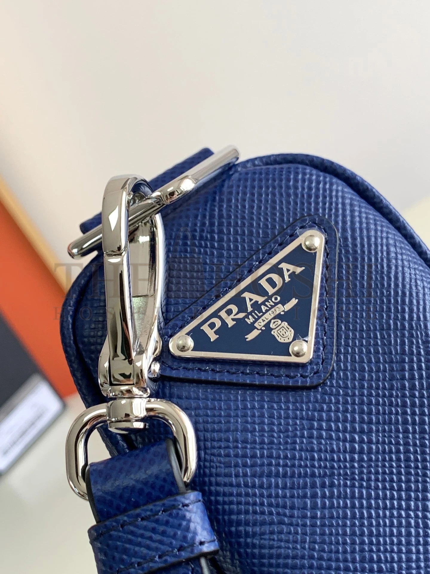 Pra*a Triangle Shoulder Bag In Blue Saffiano Leather Master Quality