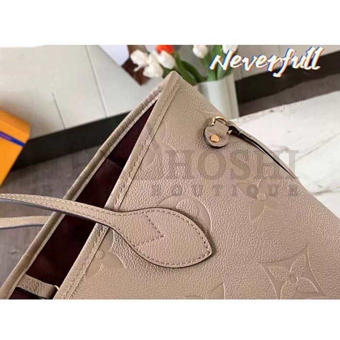 L0vis Vvtt0n Women LV Neverfull MM Carryall Tote Tourterelle Gray Embossed Grained Cowhide M45686 Master Quality