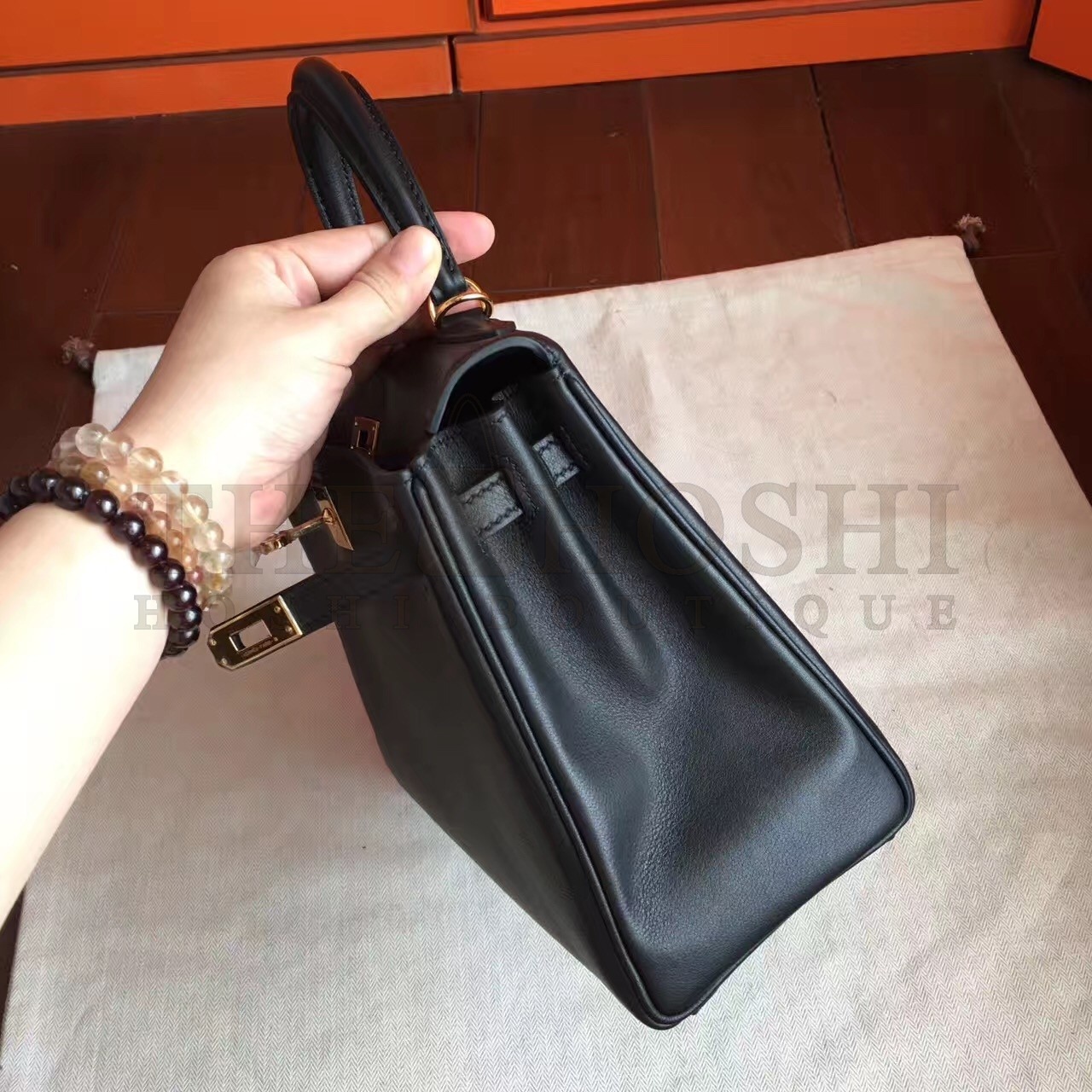 H**me5 Swift Kelly 25cm Retourne Handmade Black Bag Master Quality