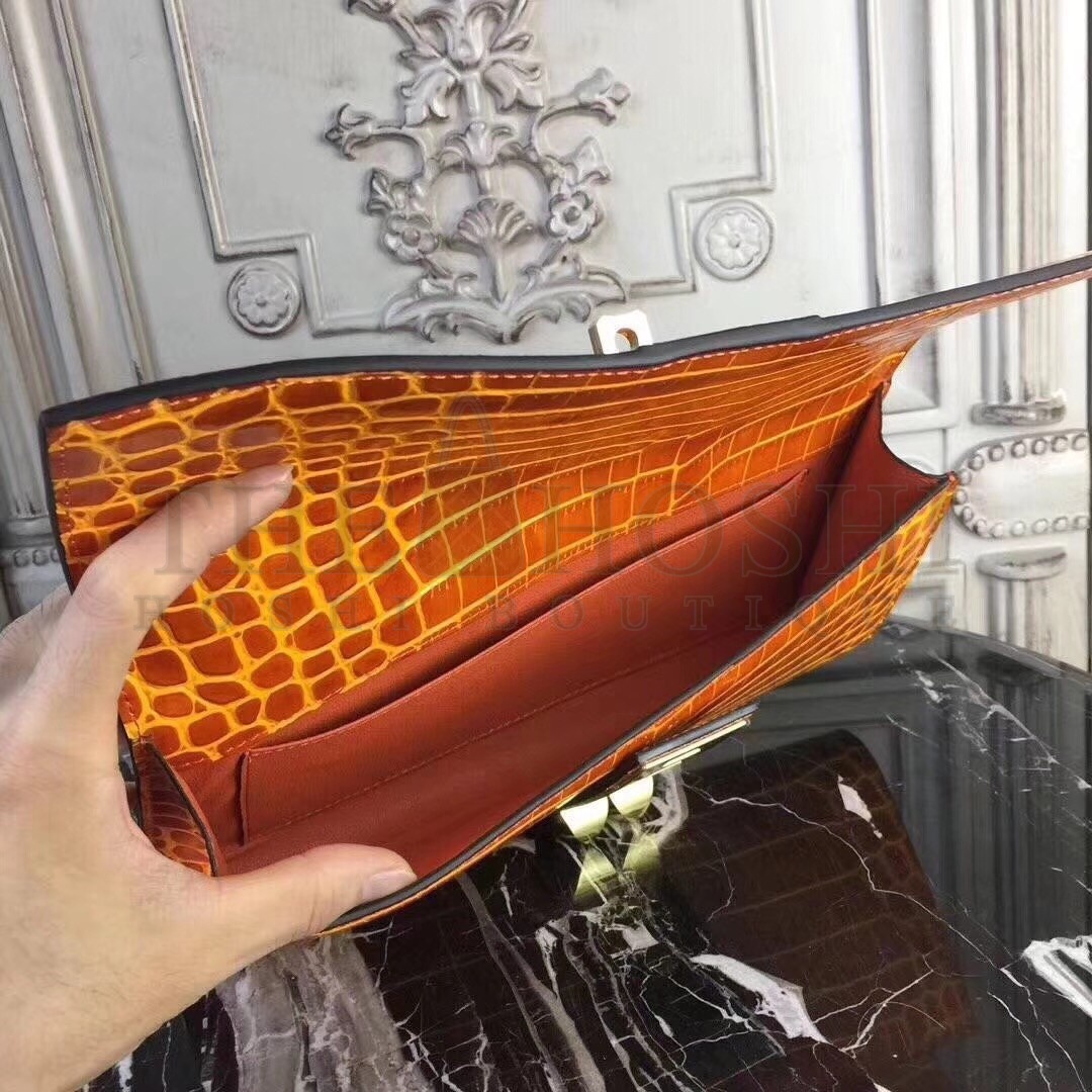 H**me5 Medor Clutch Bag In Orange Crocodile Leather Master Quality