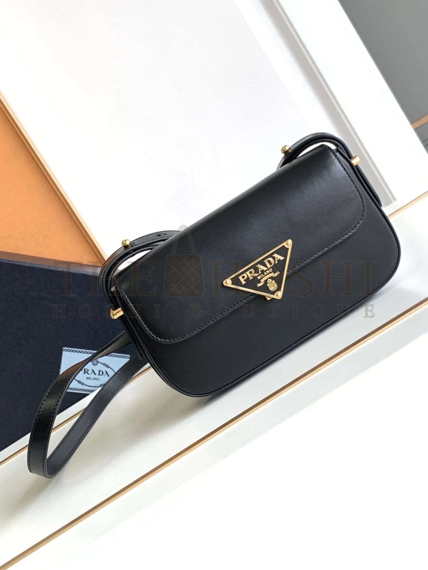 Pra*a Shoulder Bag in Black Smooth Calfskin Master Quality