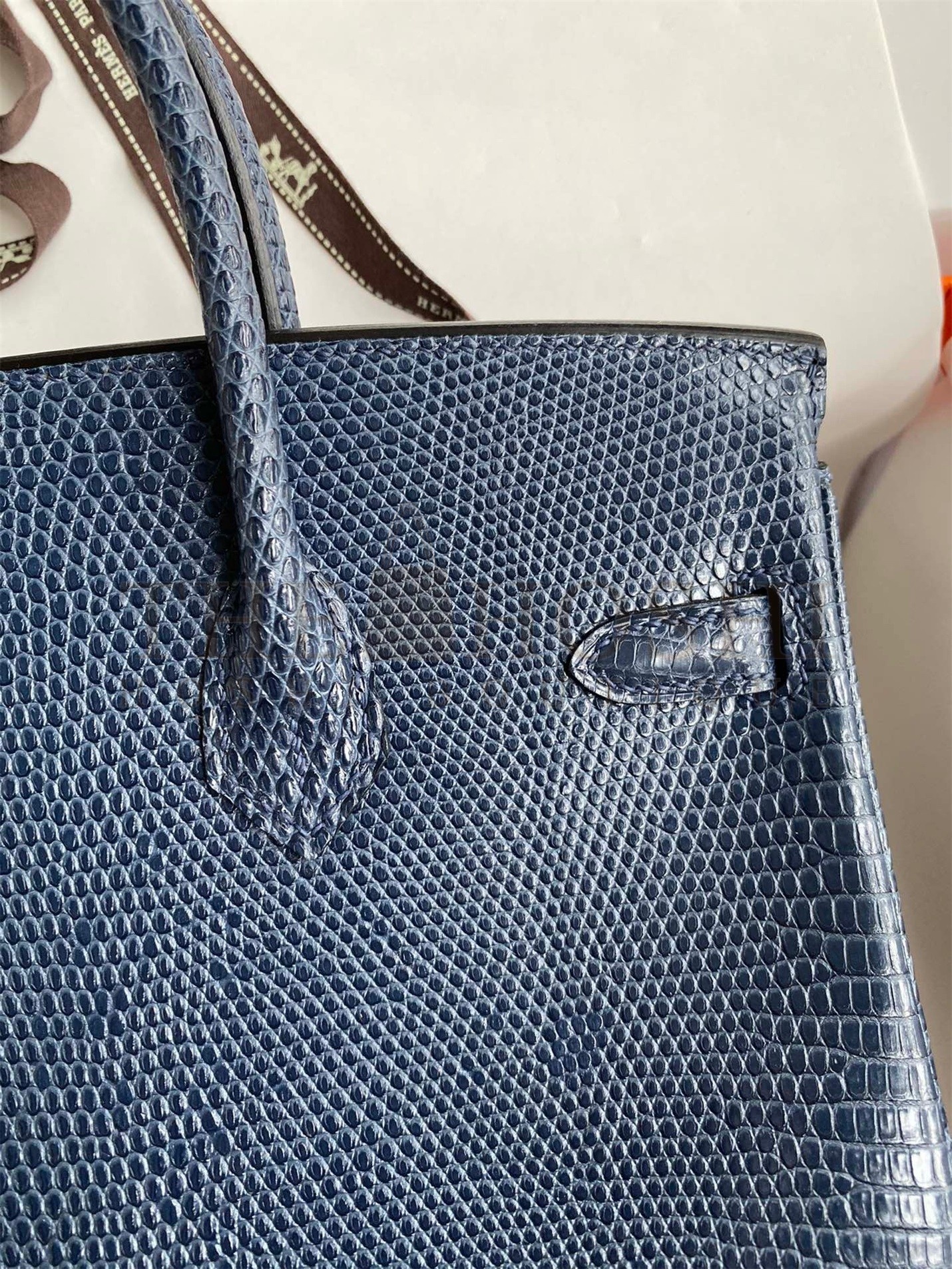 H**me5 Birkin 25 Retourne Handmade Bag In Blue Saphir Lizard Leather Master Quality