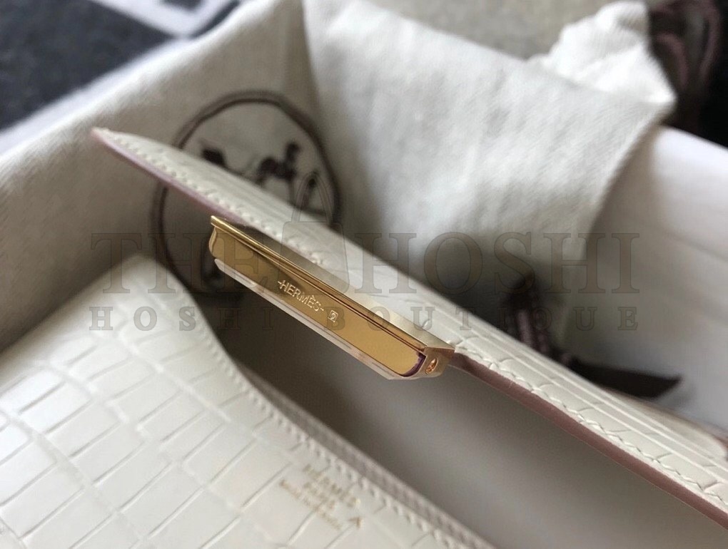 H**me5 Constance 18cm Bag In White Embossed Crocodile Master Quality