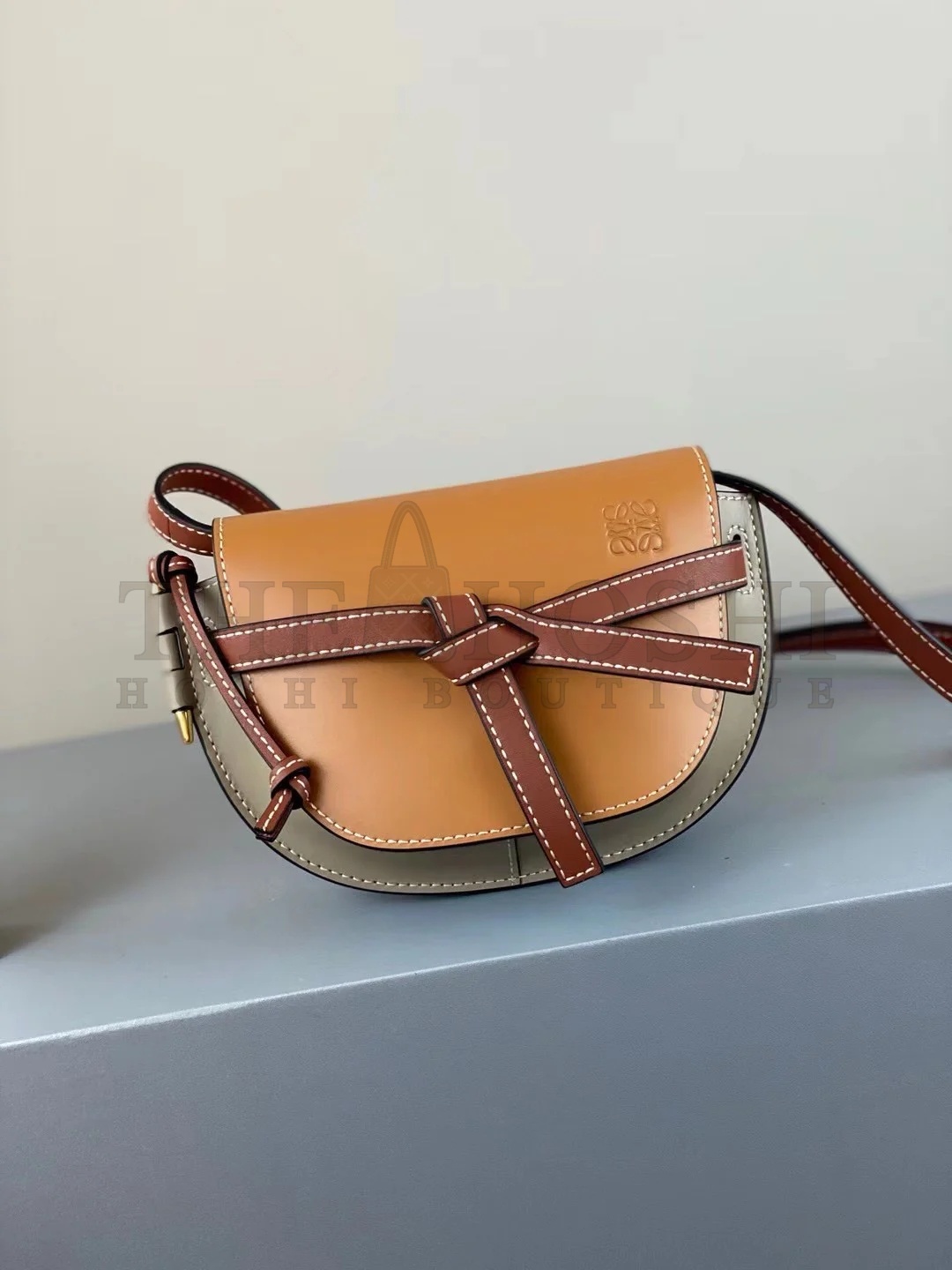 L0ew* Gate Dual Mini Bag In Amber/Grey Calfskin Master Quality