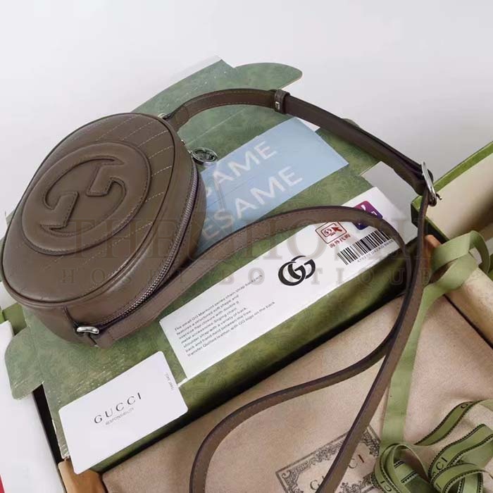 Gvc*1 Women GG Blondie Mini Shoulder Bag Brown Leather Round Interlocking G Patch Master Quality