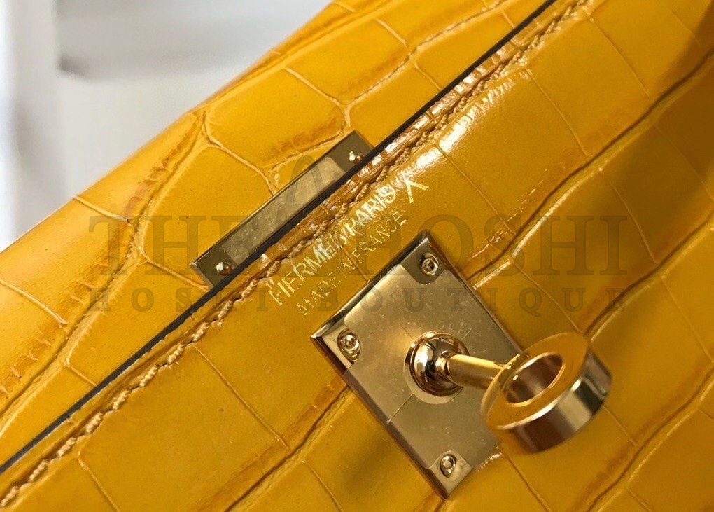 H**me5 Kelly Mini II Bag In Yellow Embossed Crocodile Calfskin Master Quality