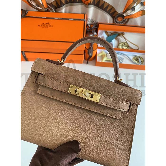 H**me5 Women Mini Kelly 20 Bag in Togo Leather with Gold Hardware-Brown Master Quality