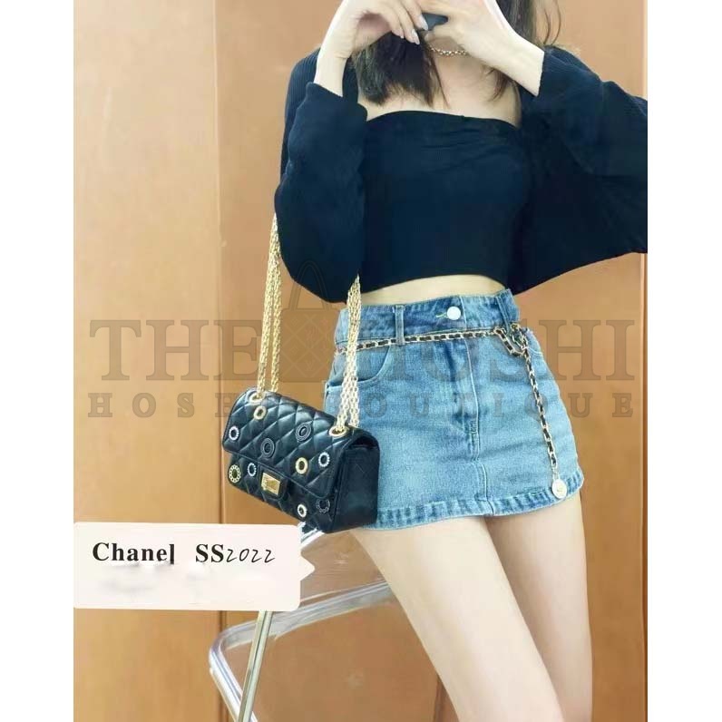 Ch**el Women CC 2.55 Handbag Calfskin Strass Glass Pearls Gold Silver Tone Black Master Quality