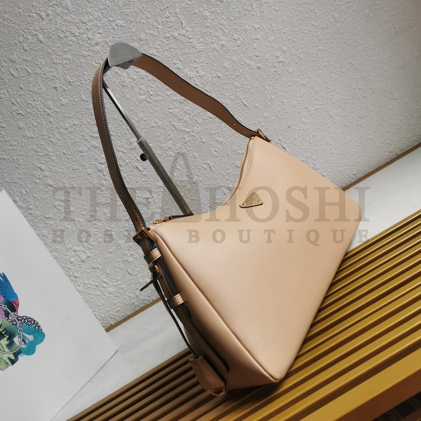 Pra*a Aimee Large Shoulder Bag in Travertine Leather Master Quality