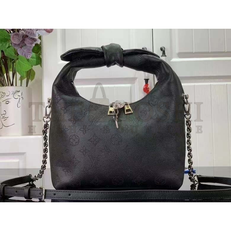 L0vis Vvtt0n LV Women Why Knot PM Handbag Black Perforated Mahina Calf Leather Master Quality