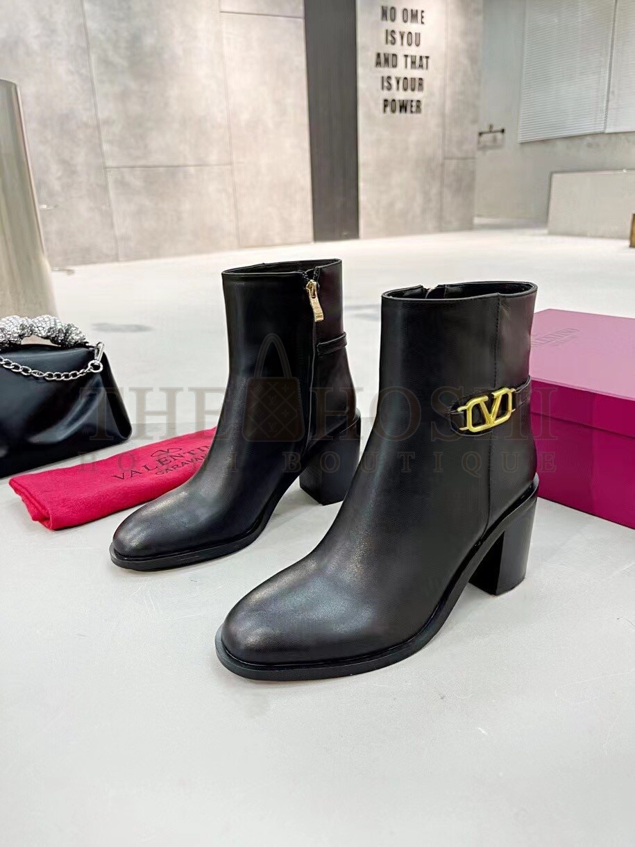 Va1e*ntin0 VLogo Ankle Boots 75mm In Black Leather Master Quality