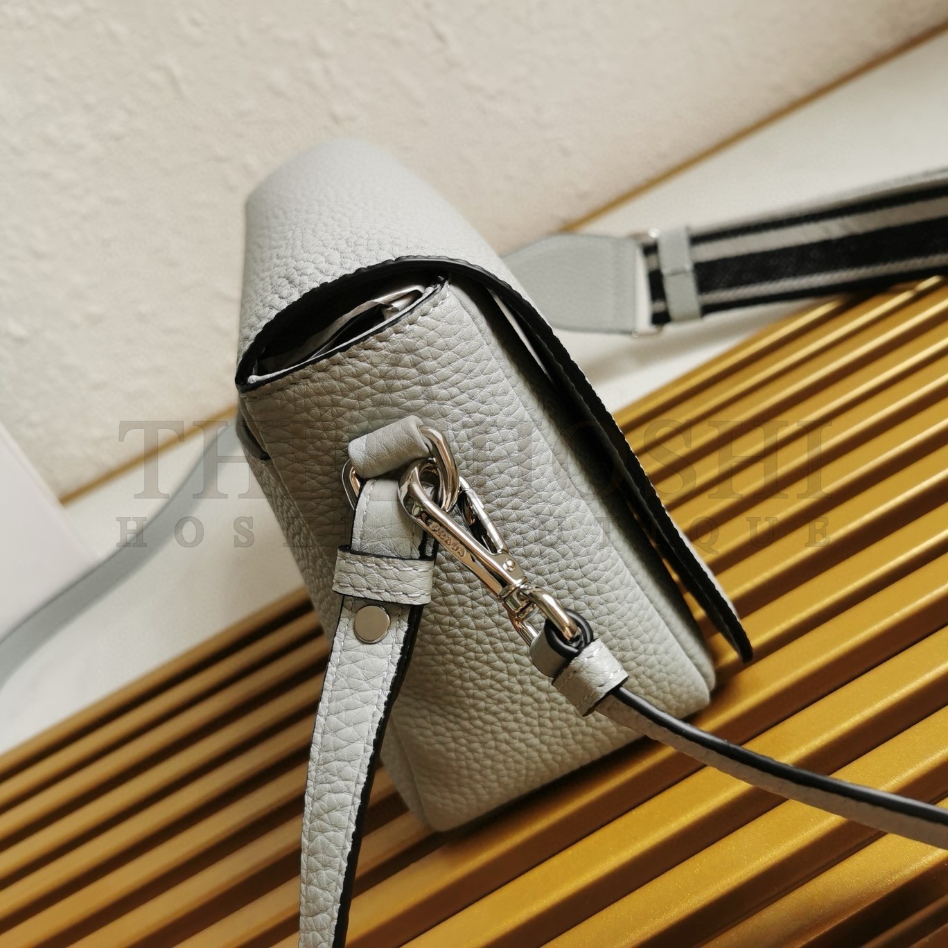 Pra*a Flap Shoulder Bag in Cornflower Grained Leather Master Quality