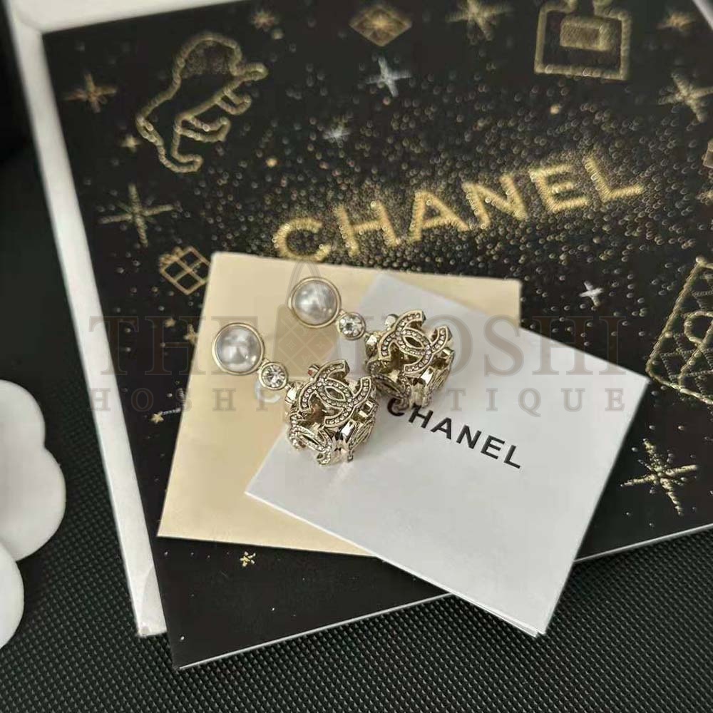 Ch**el Women Pendant Earrings Metal Glass Pearls and Strass Master Quality