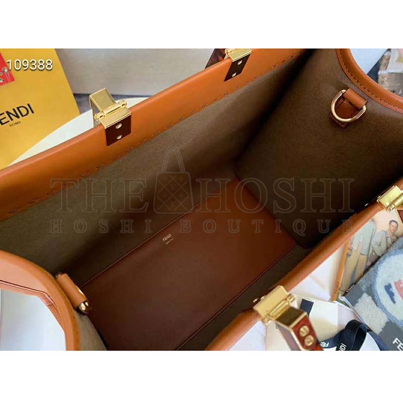 F**di Women Sunshine Shopper Bag Brown Leather Shopper “F**di ROMA” Master Quality