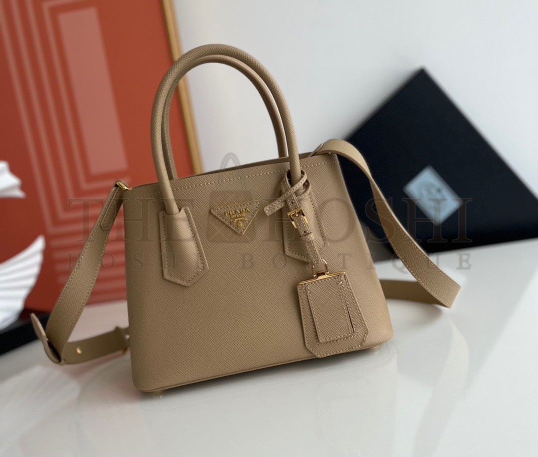 Pra*a Double Mini Bag In Beige Saffiano Leather Master Quality