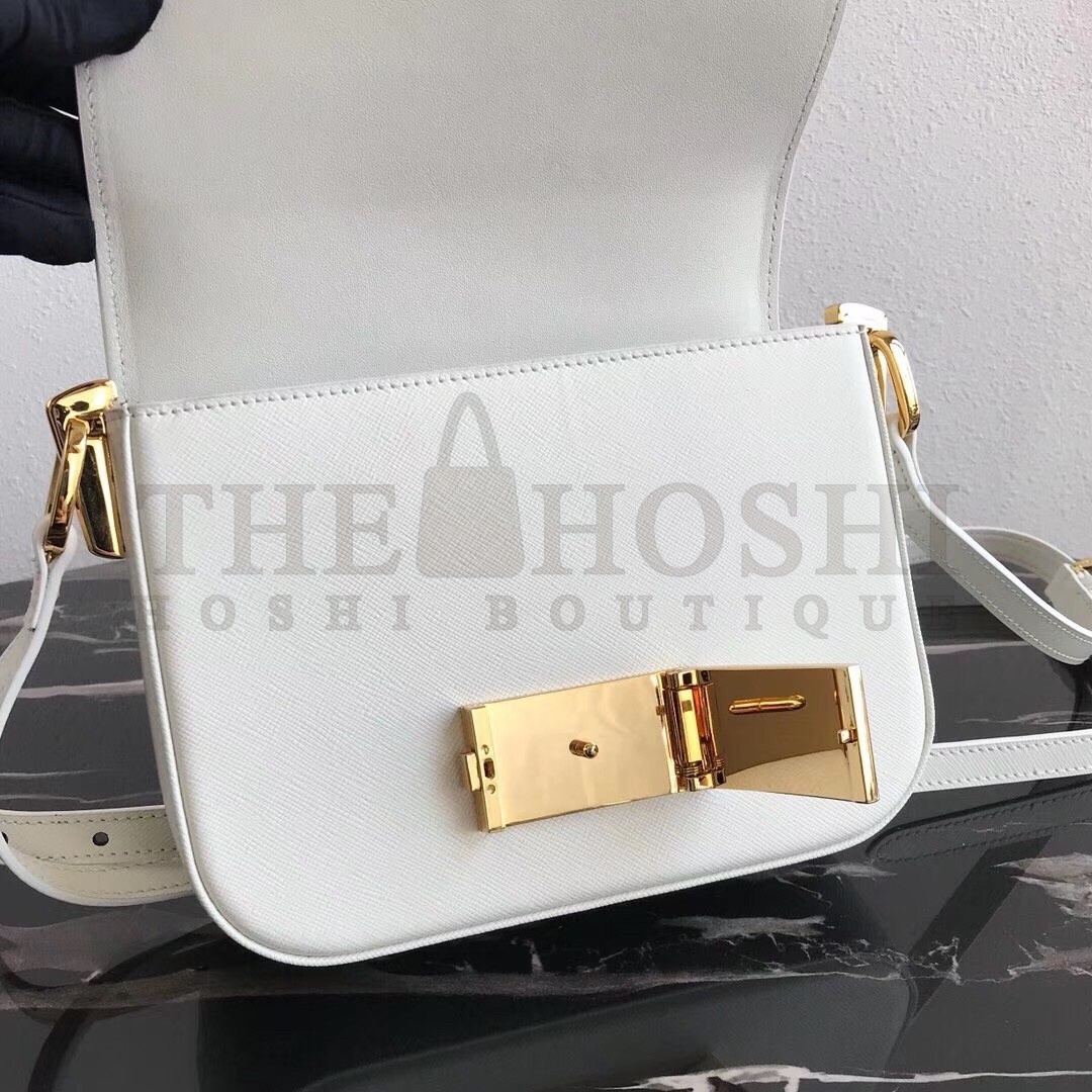 Pra*a Embleme Shoulder Bag In White Saffiano Leather Master Quality