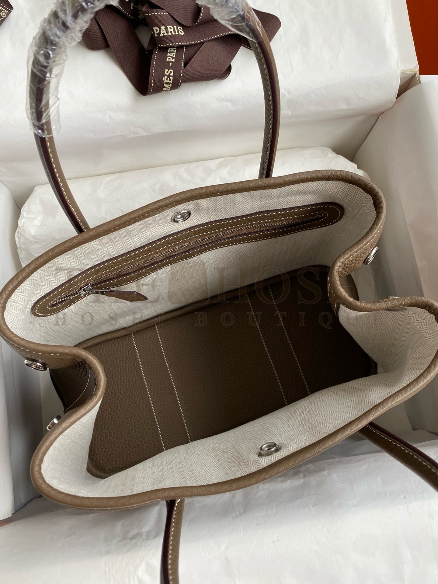 H**me5 Garden Party 30 Handmade Bag in Taupe Clemence Leather Master Quality