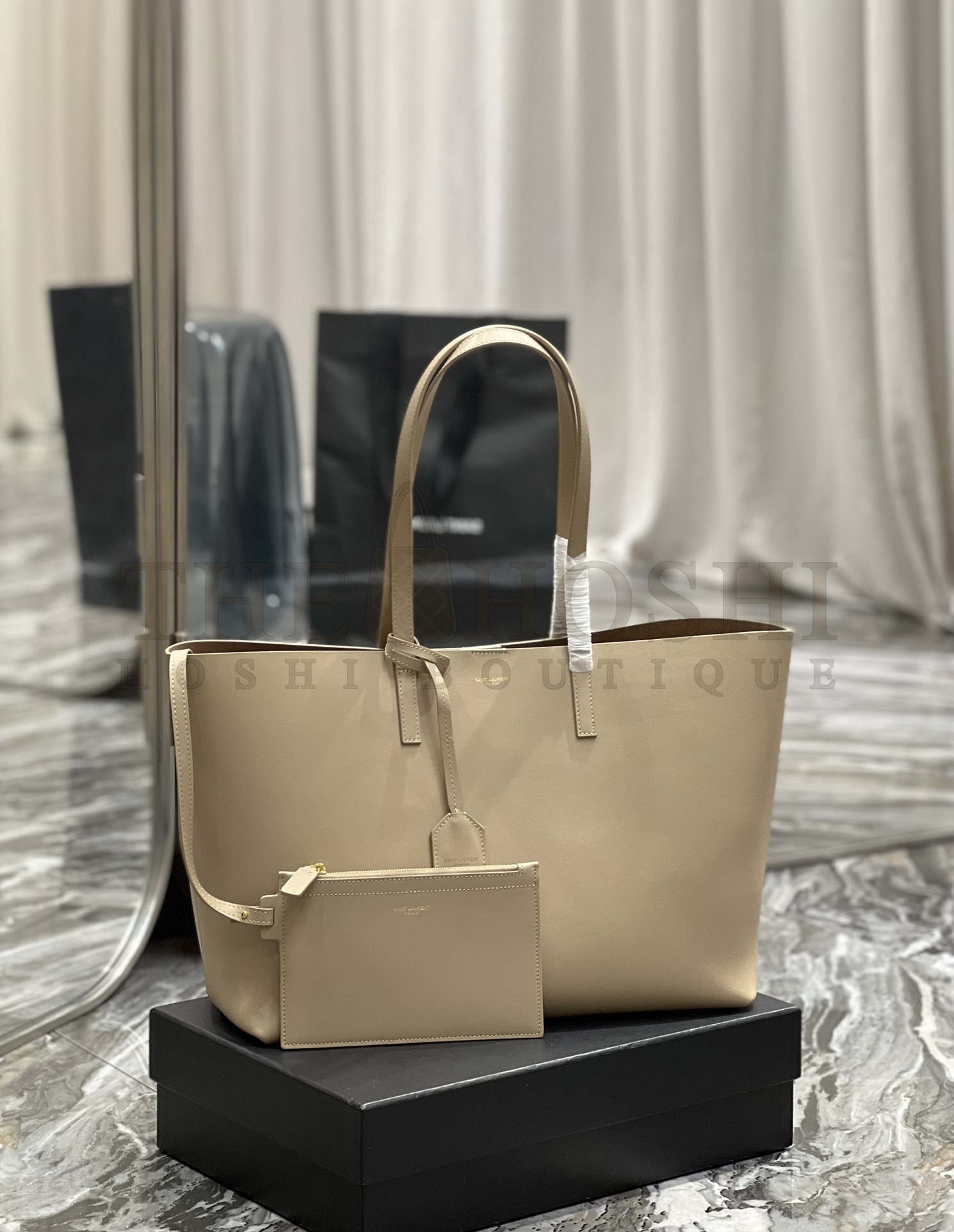 Sa1nt Lau*nt Y51 Women Shopping Sa1nt Lau*nt Tote Black Leather and light brown 38×28×13cm Master Quality
