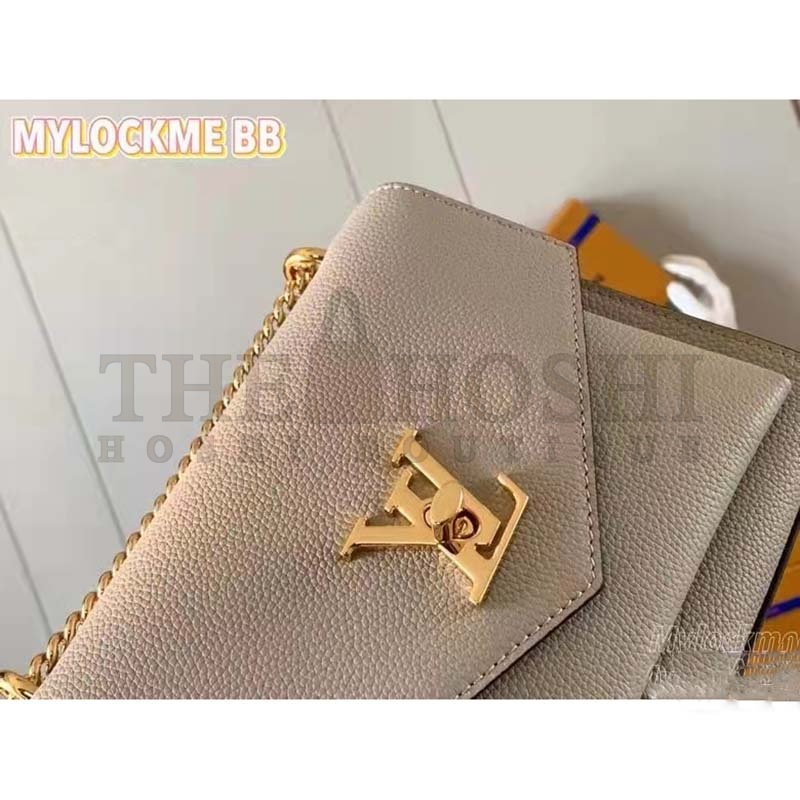 L0vis Vvtt0n LV Women Mylockme Chain Bag Beige Soft Grained Calfskin Turn Lock Master Quality