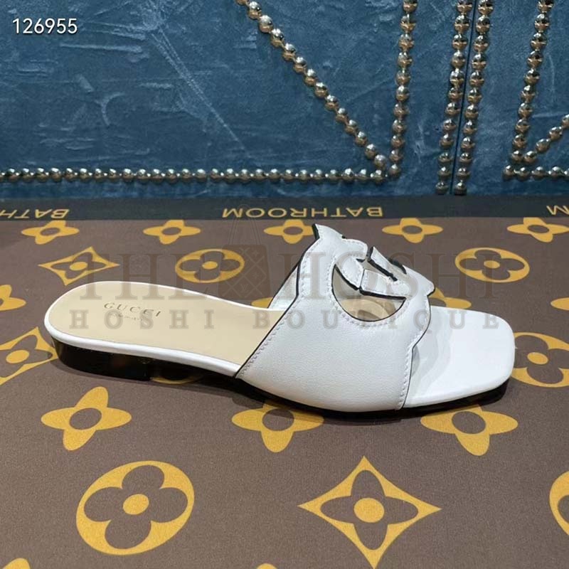 Gvc*1 Unisex Interlocking G Cut-Out Slide Sandals White Leather Flat 1 cm Heel Master Quality