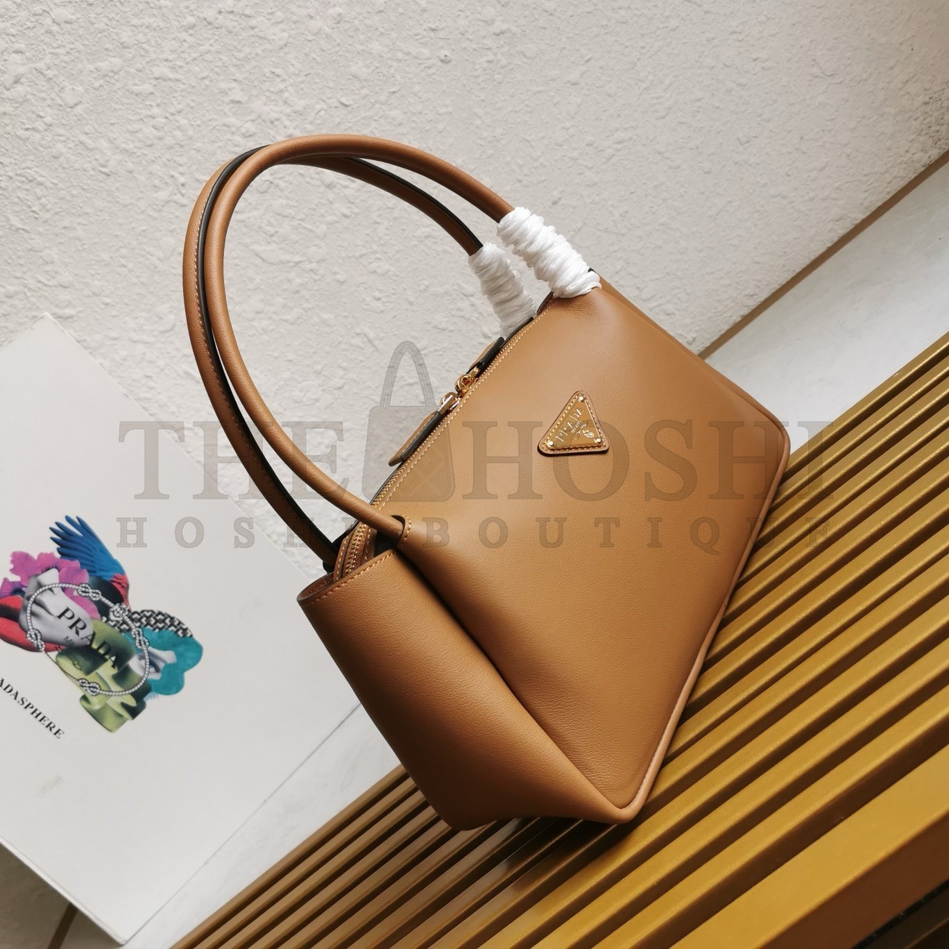 Pra*a Shoulder Bag in Brown Calfskin with Triangle Logo Master Quality