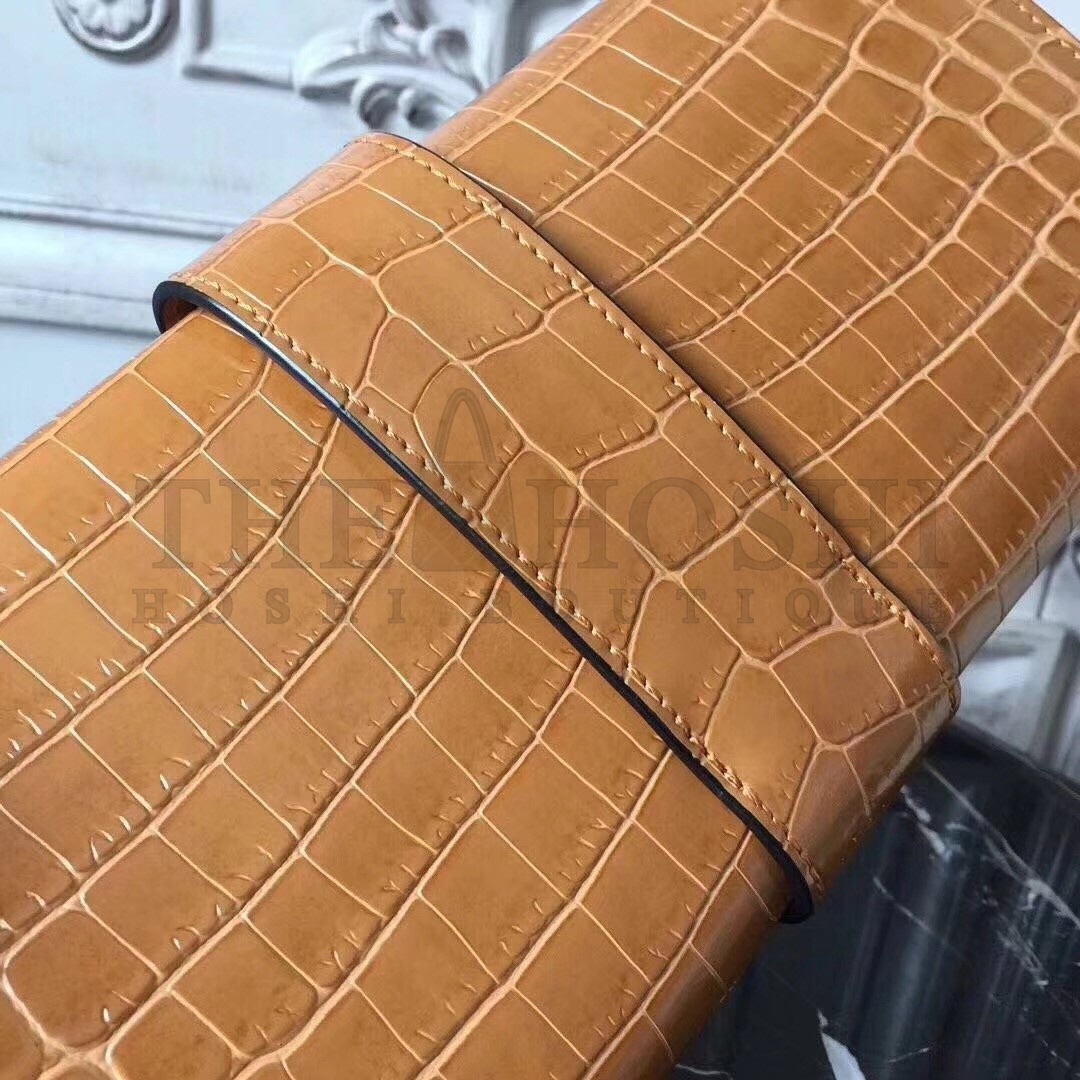 H**me5 Medor Clutch Bag In Camarel Crocodile Leather Master Quality