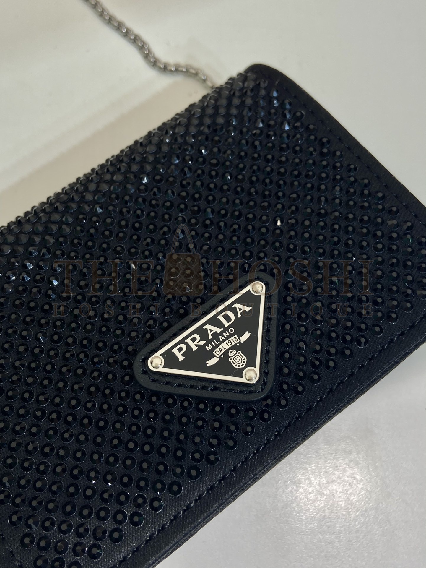 Pra*a Women Cardholder with Shoulder Strap and Crystals-Black Master Quality