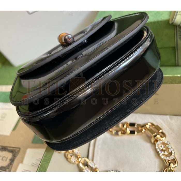 Gvc*1 Women Bamboo 1947 Mini Top Handle Bag Black Patent Leather Master Quality