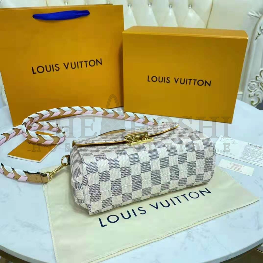 L0vis Vvtt0n LV Women Croisette Hand Bag Pink Damier Azur Coated Canvas Master Quality